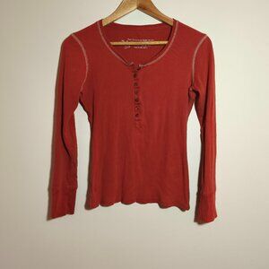 y2k VS Tee Shop Ribbed Cotton Slim Fit Henley Long Sleeve sz M Orange